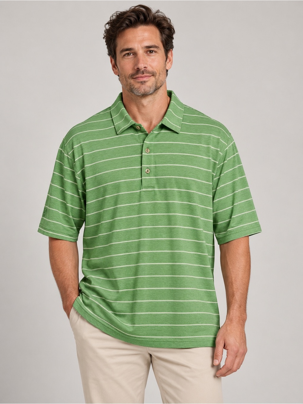 Peter Millar Green Striped Cotton Polo Shirt Men’s XL